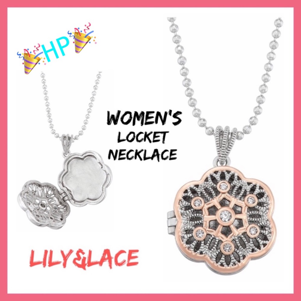 Lily & Lace Flower Locket Necklace NIB H